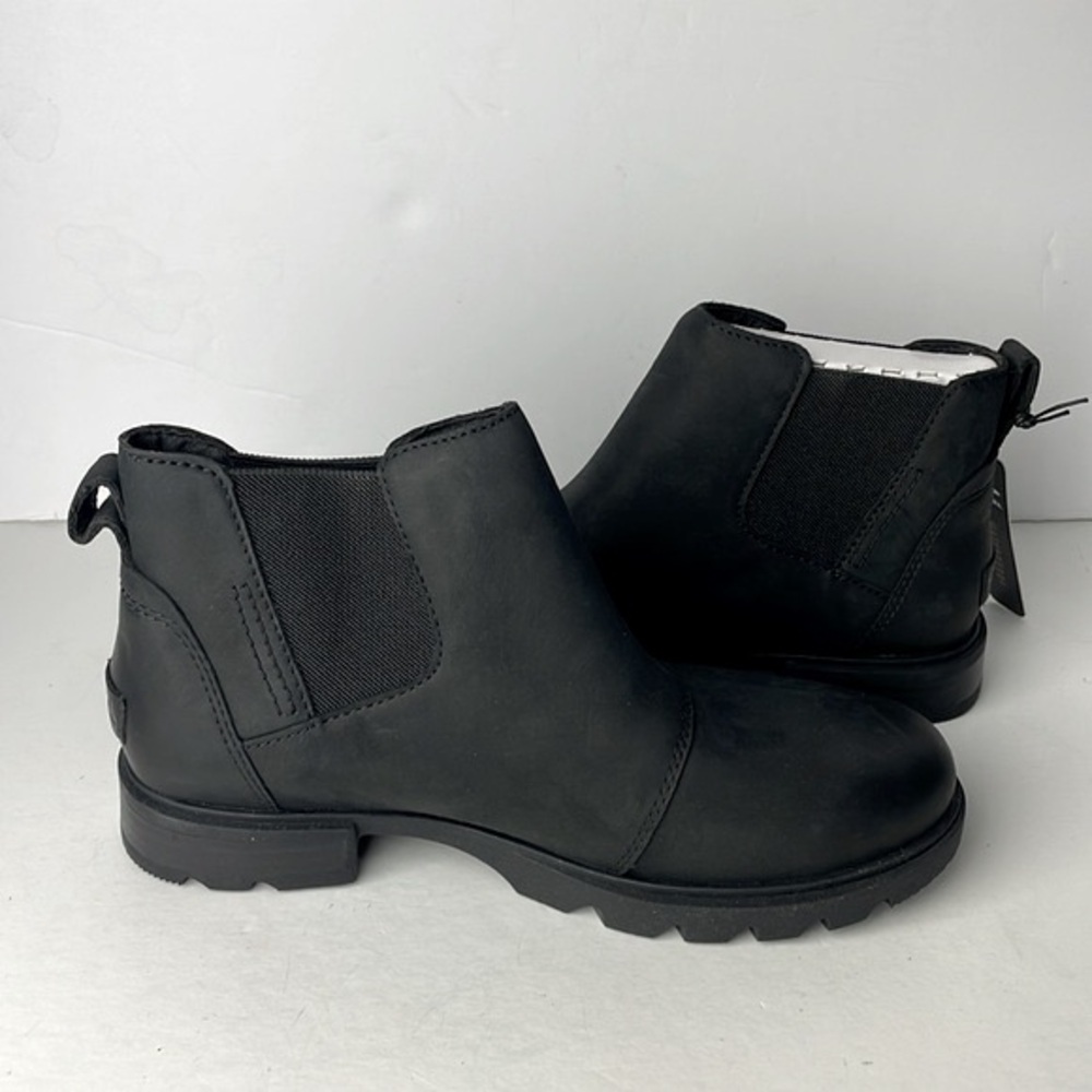 NEW Sorel Emelie 3 Chelsea Black Leather Ankle Boots - Picture 7 of 10